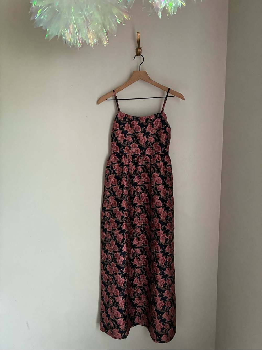 Before You Black and Pink Romantic Floral Jacquard Maxi Dress Size Small